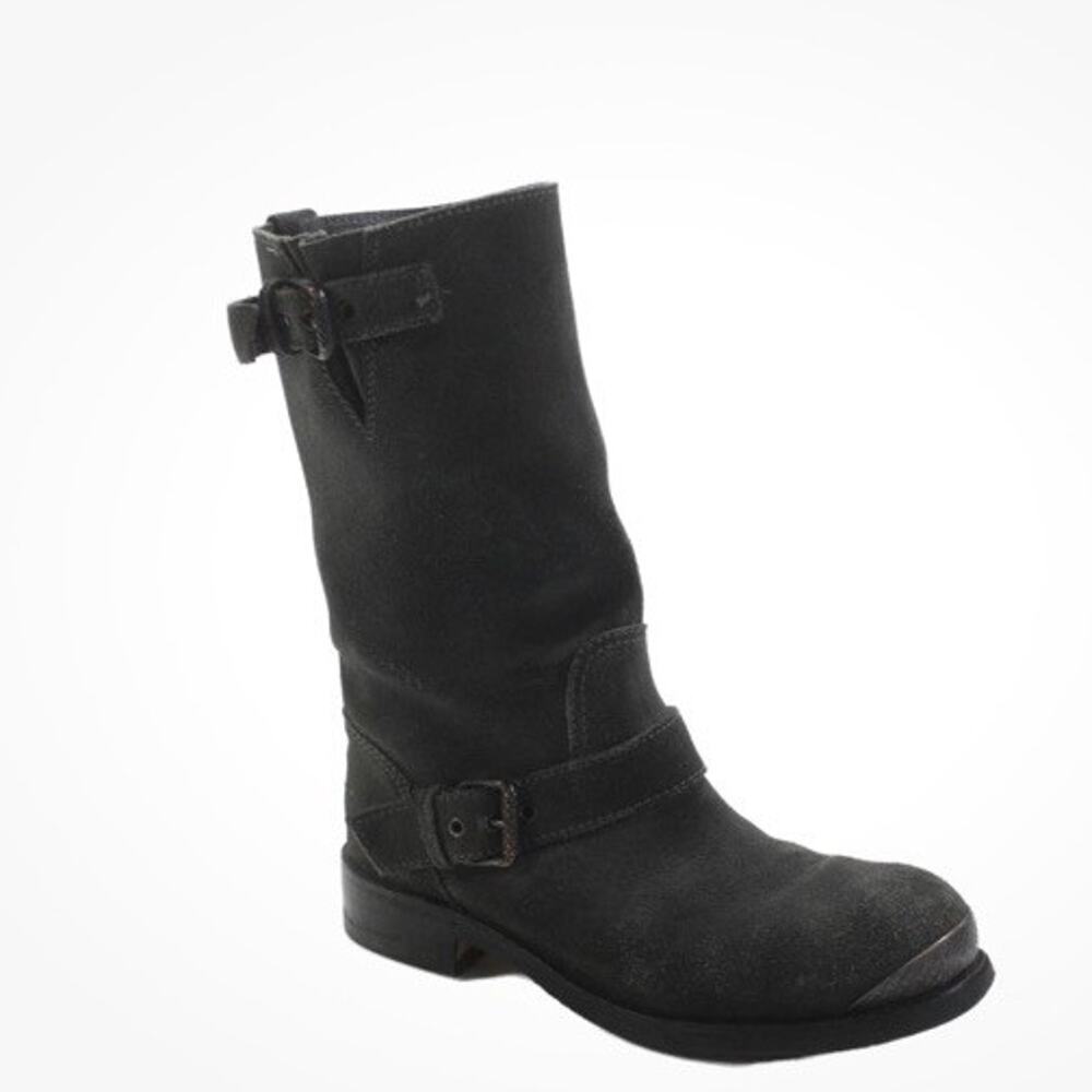 Bottega Veneta Womens Suede Buckle Closure Ankle Boots Grey Size 38.5 8.5